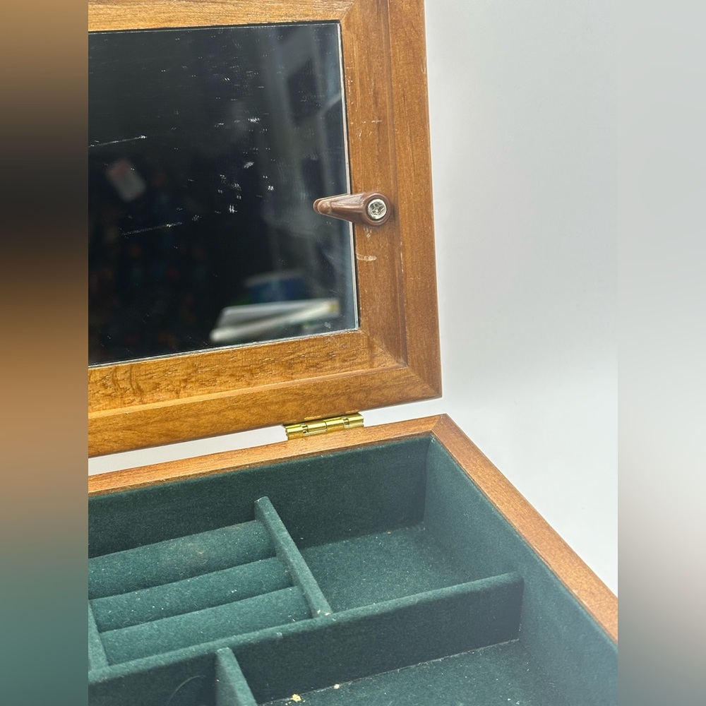 Wooden Jewelry Organizer Box with Mirror Green Velvet Lining Personalized Photo - Picture 7 of 10